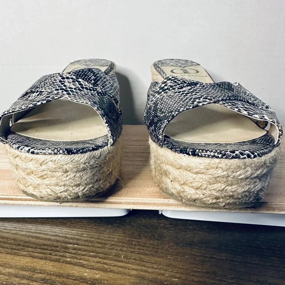 Kelsi Dagger‎ Bianca Snakeskin Print Espadrille Wedge Sandals Grey Black Size 6